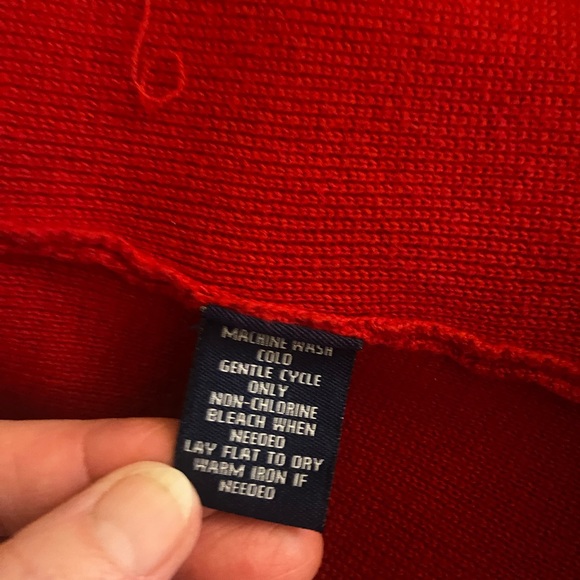 Chaps Red Knit Cardigan with Black Neck Label - Picture 8 of 10